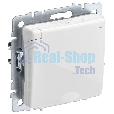 Розетка 1-местная IEK BRITE РСбш10-3-БрБ (BR-R16-16-K01) с заземлением, с защитными шторками и крышкой, 16А, IP20, белый