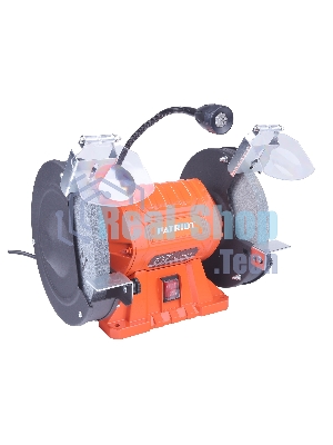 Станок заточной PATRIOT Expert GM 200 L, подсветка, 550Вт, 2980об/мин, 200мм диск, А36/А60 зерн, посадочный 16 мм, асинхронный, адаптер на круги 32 мм