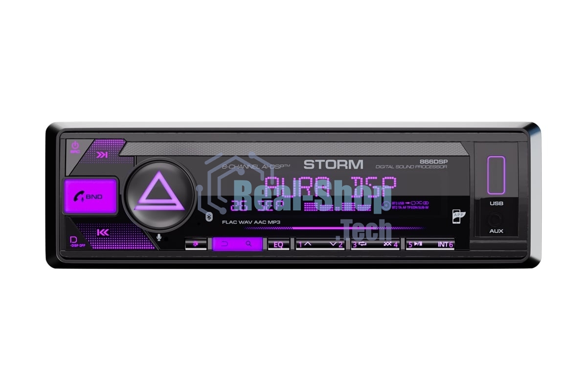 Автомагнитола AURA STORM-866DSP, 1 DIN, Bluetooth, USB Type-A, AUX, пульт ДУ