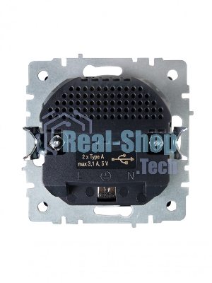 Розетка 1-местная IEK BRITE РЮш10-2-БрЧ (BR-R14-16-U21-D31-K02) с заземлением, с защитными шторками, 16А, с USB A+A 5В 3,1А, черный