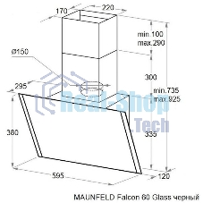 Вытяжка наклонная Maunfeld Falcon 60 Glass черная, 59.5 см, 1150 куб. м/ч, 54 дБ
