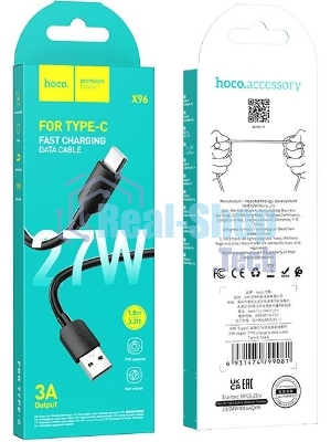 Кабель Hoco X96 Hyper 27W TYPE-C USB (m)-USB Type-C (m) 1м черный коробка