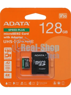 Флеш карта microSD ADATA 128Gb microSDXC Class 10 UHS-I U3 V30 A2 160/140 MB/s (SD адаптер)
