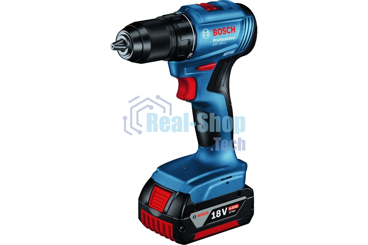 Дрель-шуруповерт Bosch GSR 185-LI, 18 В, 4 Ач, 50 Нм, бесщеточный