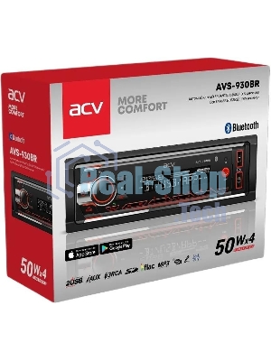Автомагнитола ACV AVS-930BR, 1 DIN, Bluetooth, USB Type-A, AUX, пульт ДУ