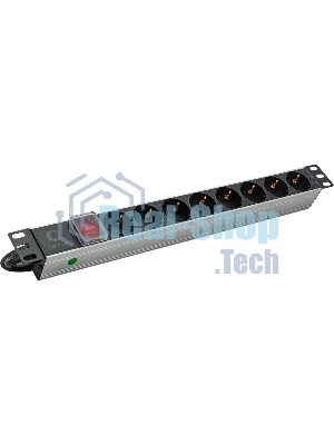 Блок силовых розеток Cabeus, Shuko х 8, вход IEC 320 C14, для шкафов, шнур 2 м, 50х490х50 мм (ВхШхГ), 10А, выключатель, черный