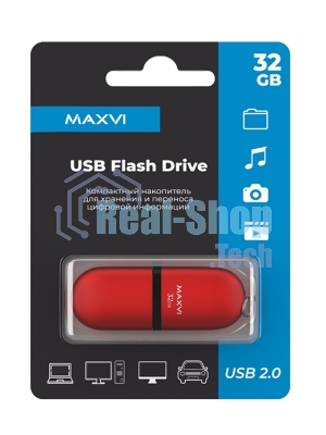 Флешка USB Maxvi SF red (FD32GBUSB20C10SF), 32GB, USB 2.0, R/W 15/5, красный