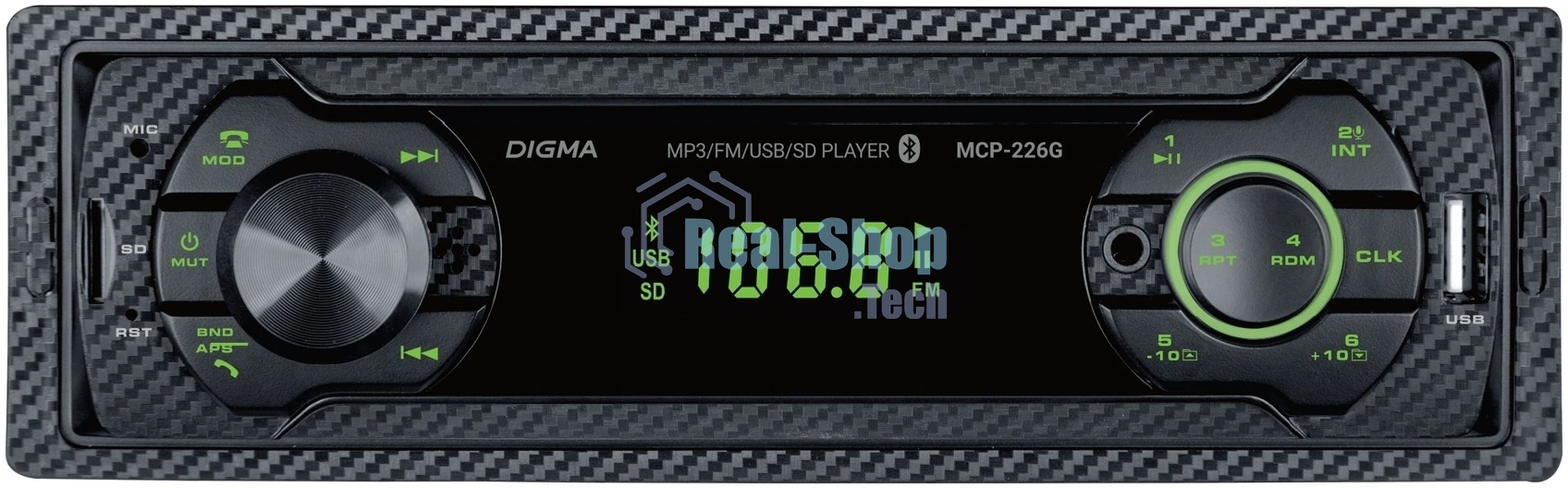 Автомагнитола Digma MCP-226G, 1 DIN, USB Type-A, AUX
