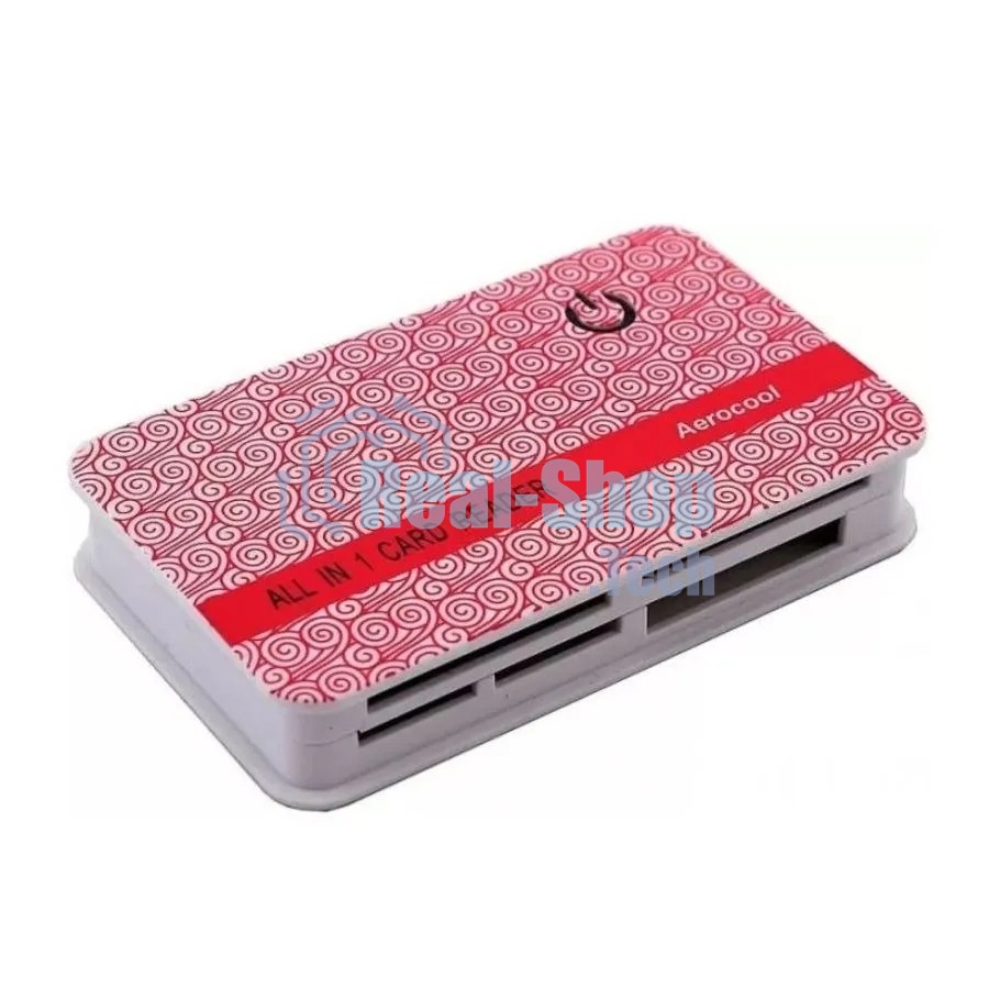 Карт-ридер внешний AeroCool AT-932A/белый-красный/SD/MMC/M2/MS/MS Pro/T-F/M2/microSD/USB 2.0/пластик