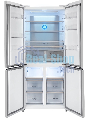 Холодильник Hiberg RFQ-600DX NFGW inverter белое стекло трехкамерный 327/174л морозилка снизу, No Frost, Side by Side