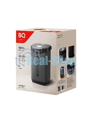 Термопот BQ TP5002 Black, мощность 1800 Вт, объем 5 л, сенсорный тип управления, 5 температурных режимов (45, 65, 75, 85, 95°С), функция повторного кипячения, функция поддержания температуры, способы подачи воды - электрическая помпа, индикатор уровня воды, автоотключение при недостаточном количестве воды, блокировка подачи воды, защита от перегрева, дисплей LED, съемная крышка, ручка для переноски, материал корпуса - металл, пластик, материал внутренней камеры - высококачественная нержавеющая сталь AISI 304, длина электрошнура 1.0 м, напряжение 220-240 В, 50-60 Гц, защита от поражения электротоком класс I