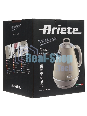 Электрочайник Ariete 2869/03 бежевый, 1.7 л, 2000 Вт, скрытый нагревательный элемент