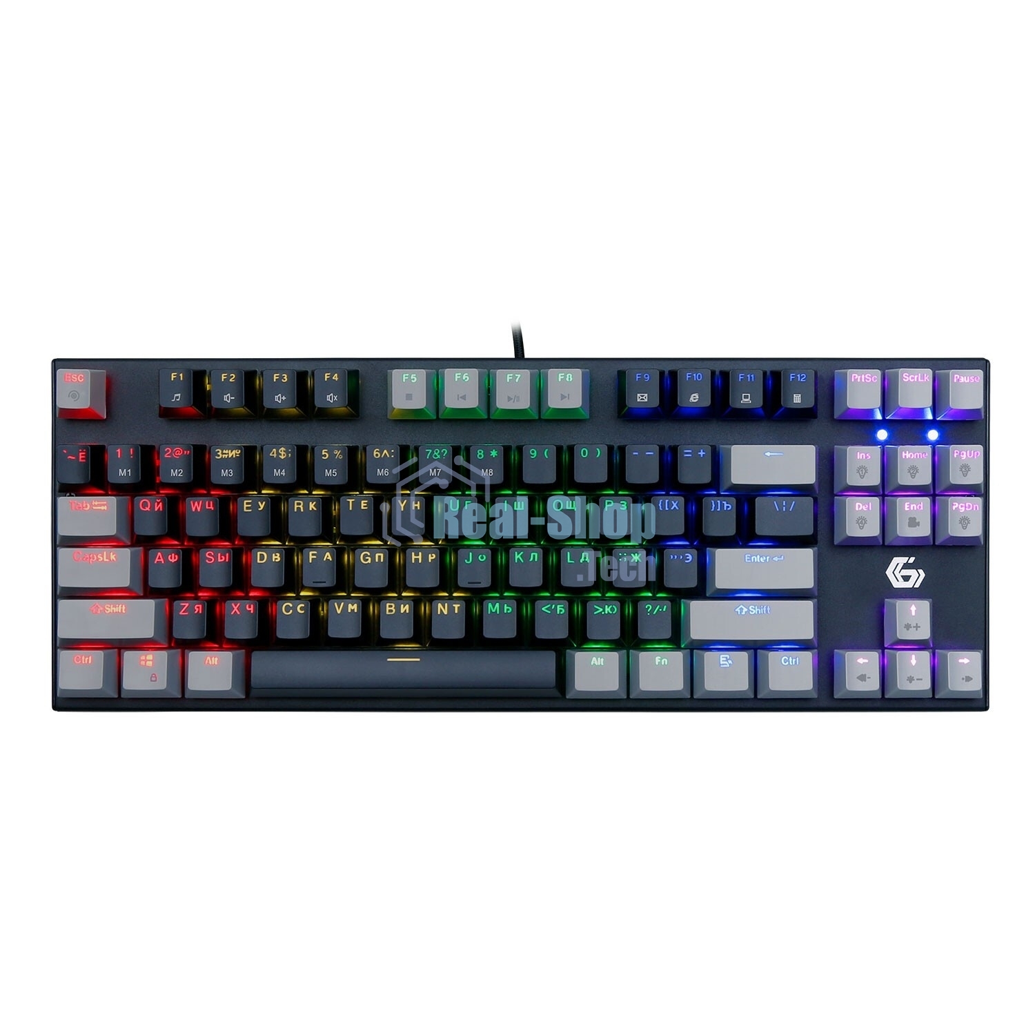 Клавиатура проводная механическая Gembird KB-G600-1, 87кл, Rainbow, коричн.свитчи, 1.8м, черная