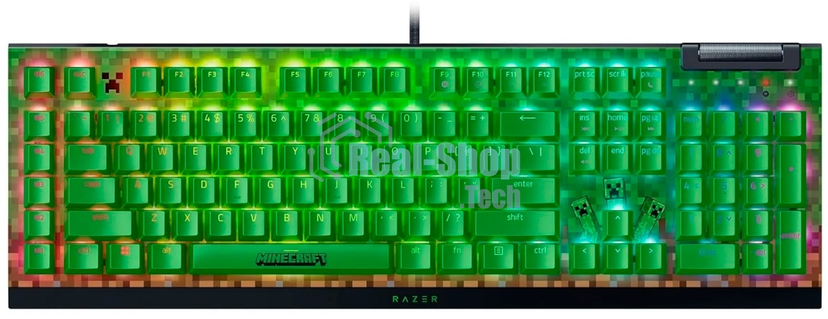 Клавиатура Razer BlackWidow V4 X Green Switch Minecraft Edition проводная, USB Type-A, зеленый