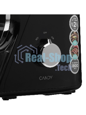 Мясорубка электрическая Candy CG-102 черный, 1800 Вт, 2.4 кг/мин, реверс, защита от перегрузки, металлический лоток, насадки - 5