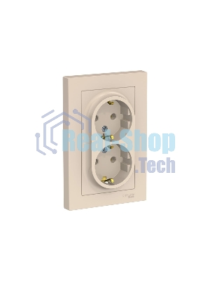 Розетка 2-м AtlasDesign с заземл. 16А в сборе беж. SchE ATN000224