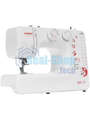 Швейная машина Janome MX 77 белый, электромеханическая, вертикальный качающийся, 15 операций, петля полуавтомат