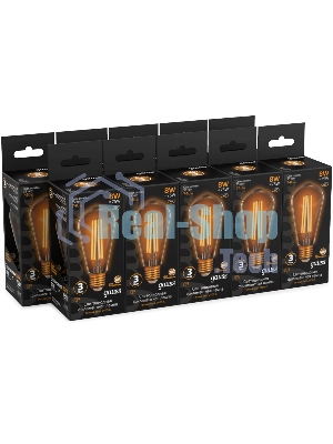 Лампа светодиодная филаментная Gauss Filament ST64 8Вт цок.: E27 эдисон 220B св. свеч. бел. теп. (упак.: 10 шт)