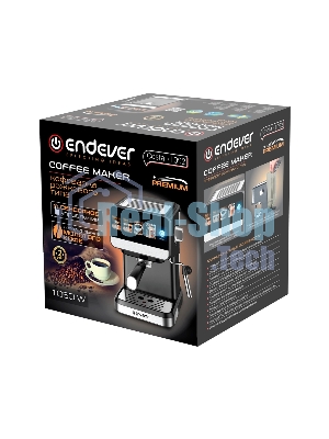 Кофеварка рожкового типа электрическая Endever Costa-1092, объем-1,5л, цвет черный/стальной, мощность 1050 Вт, давление 20 бар, 4 шт/уп