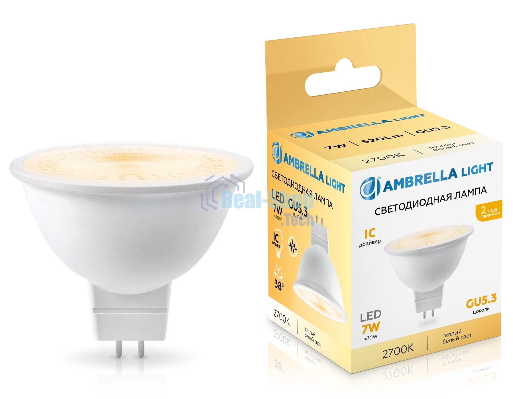 Лампа светодиодная	Ambrella light 170713 LED MR16 7W IC GU5.3 2700K 175-265V 38°