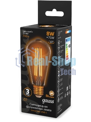Лампа светодиодная филаментная Gauss Filament ST64 8Вт цок.: E27 эдисон 220B св. свеч. бел. теп. (упак.: 10 шт)