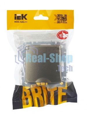 Розетка 1-местная BRITE IEK РСбш10-3-БрШ (BR-R16-16-K37) с заземлением, с защитными шторками и крышкой, 16А, IP20, шампань