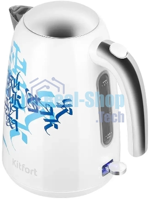 Чайник электрический Kitfort КТ-6772 1.7 л, 2200 Вт, белый/синий корпус: металл/пластик