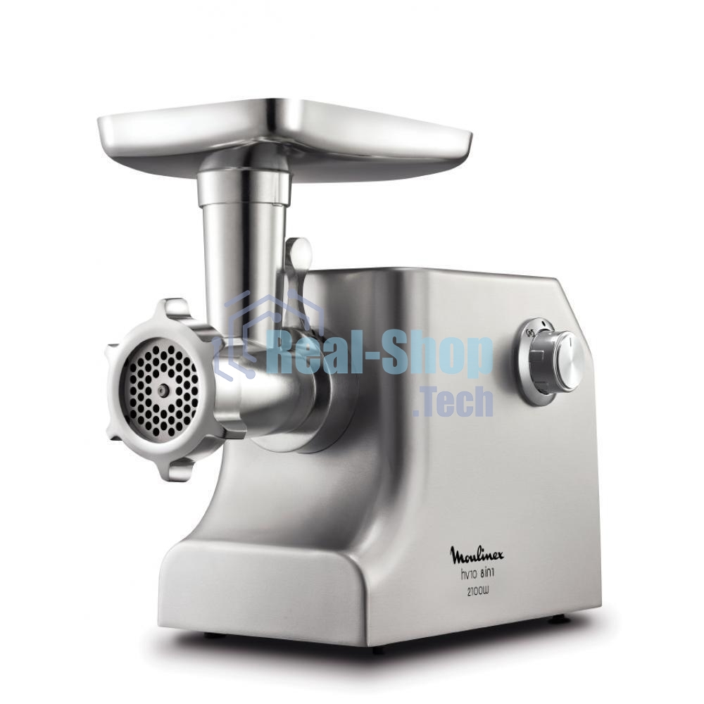 Мясорубка электрическая Moulinex ME858D32 серебристый, 2100 Вт, 5.5 кг/мин, реверс, защита от перегрузки, насадки - 8