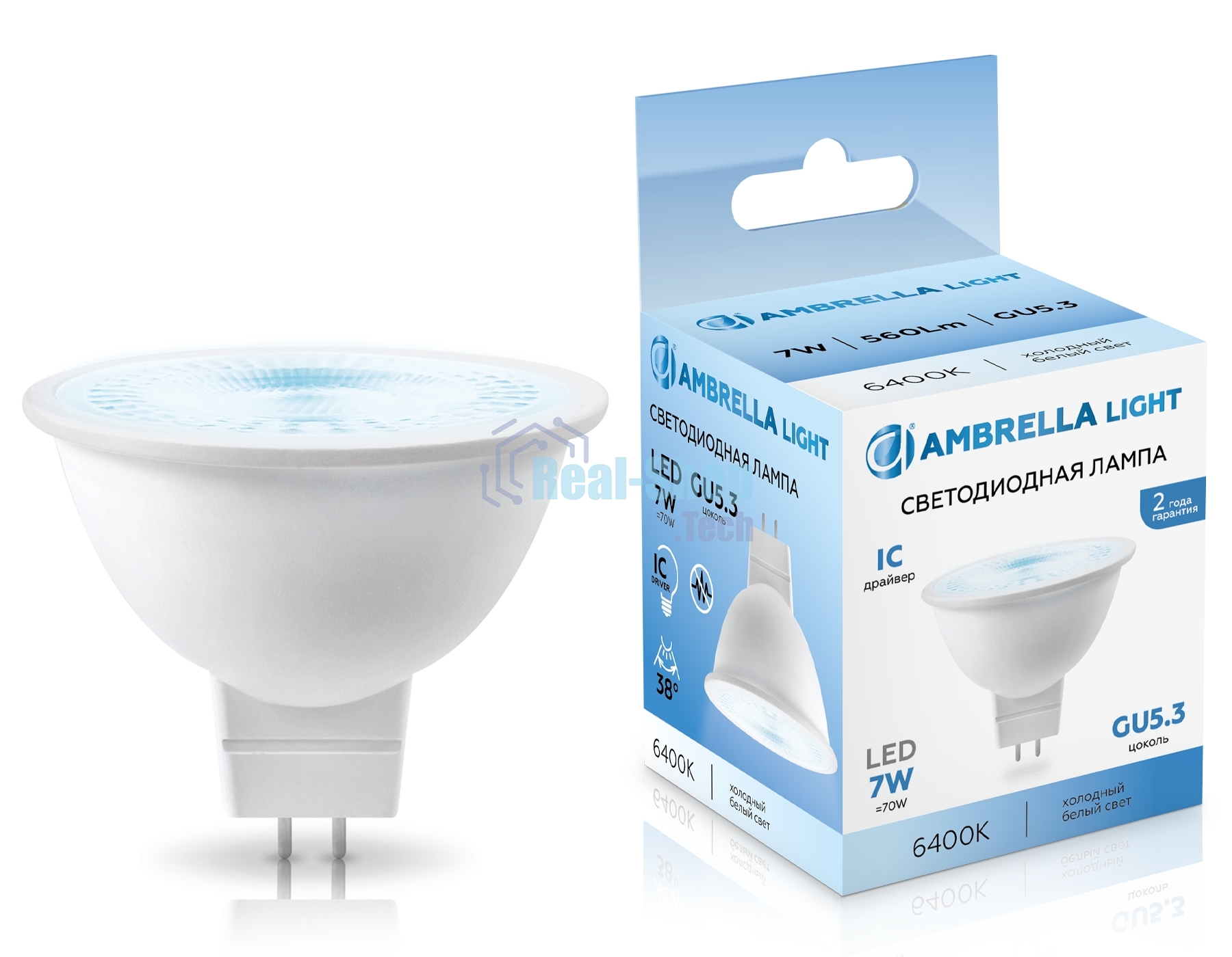 Лампа светодиодная	Ambrella light 170716 LED MR16 7W IC GU5.3 6400K 175-265V 38°