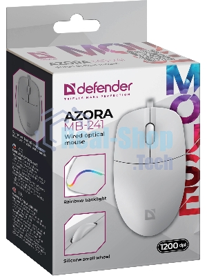 Мышь проводная Defender Azora MB-241 белый, 1200 dpi, USB, кнопки - 3