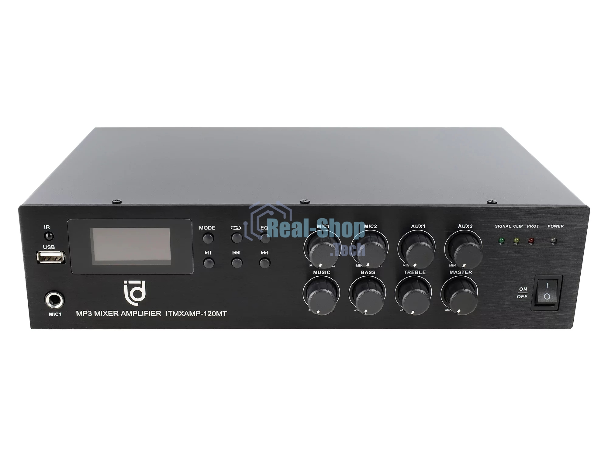 Микшер-усилитель Intrend ITMXAMP-120MT MP3, FM тюнер, USB, Bluetooth, 2хMic/3хLine входы, 1хLine выход,120 Вт, 4/8Ом/100V, IR-пульт в комплекте