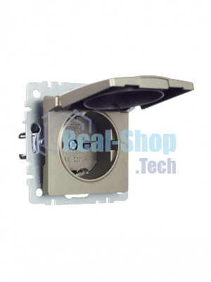 Розетка 1-местная BRITE IEK РСбш10-3-БрШ (BR-R16-16-K37) с заземлением, с защитными шторками и крышкой, 16А, IP20, шампань