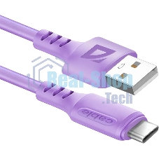 Кабель Defender F207, USB 2.0 (AM) - Type-C, 1 м, 2.4А, силиконовая оплетка, фиолетовый.