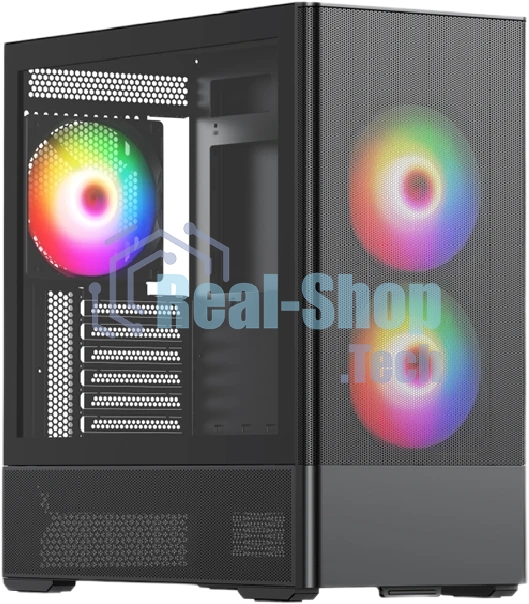 Компьютерный корпус без блока питания Case HSPD M712, Mesh Mid Tower, Black, TG, 0.6 SPCC, no fans, E-ATX, ATX, mATX, mITX, 175/410/160мм, 2x2.5