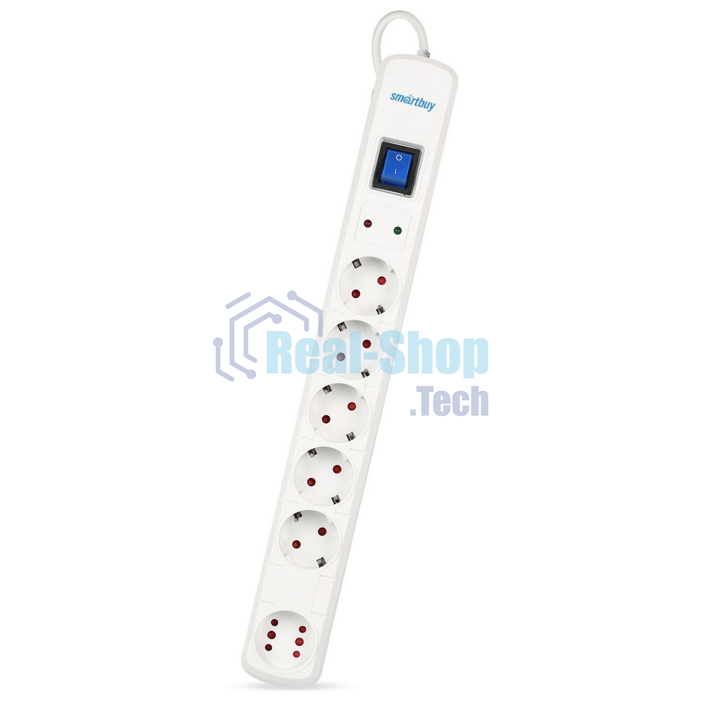 Сетевой фильтр Smartbuy (SBSP-50W-Pro) - 6 роз х 5,0 м - белый