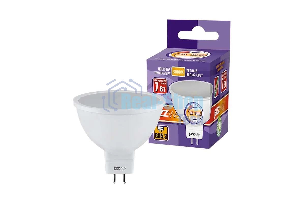 Лампа светодиодная диммируемая JazzWay PLED-DIM JCDR 7Вт 3000К теплый белый GU5.3 540лм 220-240В