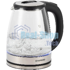 Чайник электрический Starwind SKG4777 1.8 л, 2000 Вт, черный/прозрачный (корпус: стекло)