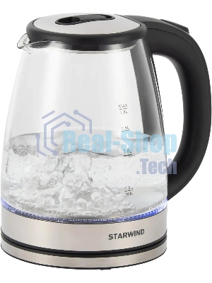 Чайник электрический Starwind SKG4777 1.8 л, 2000 Вт, черный/прозрачный (корпус: стекло)