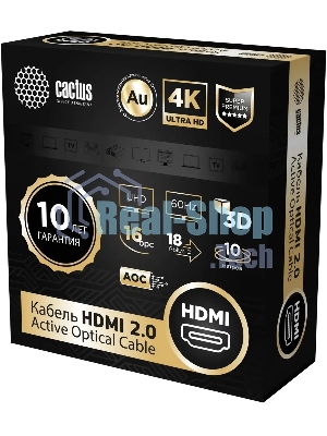 Кабель аудио-видео Cactus CS-HDMI-AOC-2-10 HDMI (m)/HDMI (m) 10м. позолоч.конт. черный