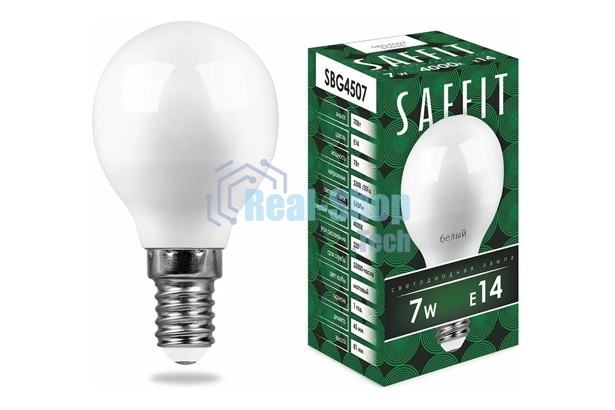 Лампа светодиодная SAFFIT SBG4507 (55035) 7Вт Е14 белый матовый шар