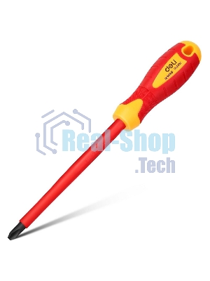 Диэлектрическая крестовая отвертка Deli DL518150 PH3х150 мм сталь Cr-V, сертификат VDE для работ под напряжением до 1000 В