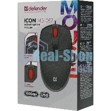 Мышь проводная Defender Icon MB-057 черный, 1000 dpi, USB, кнопки - 3