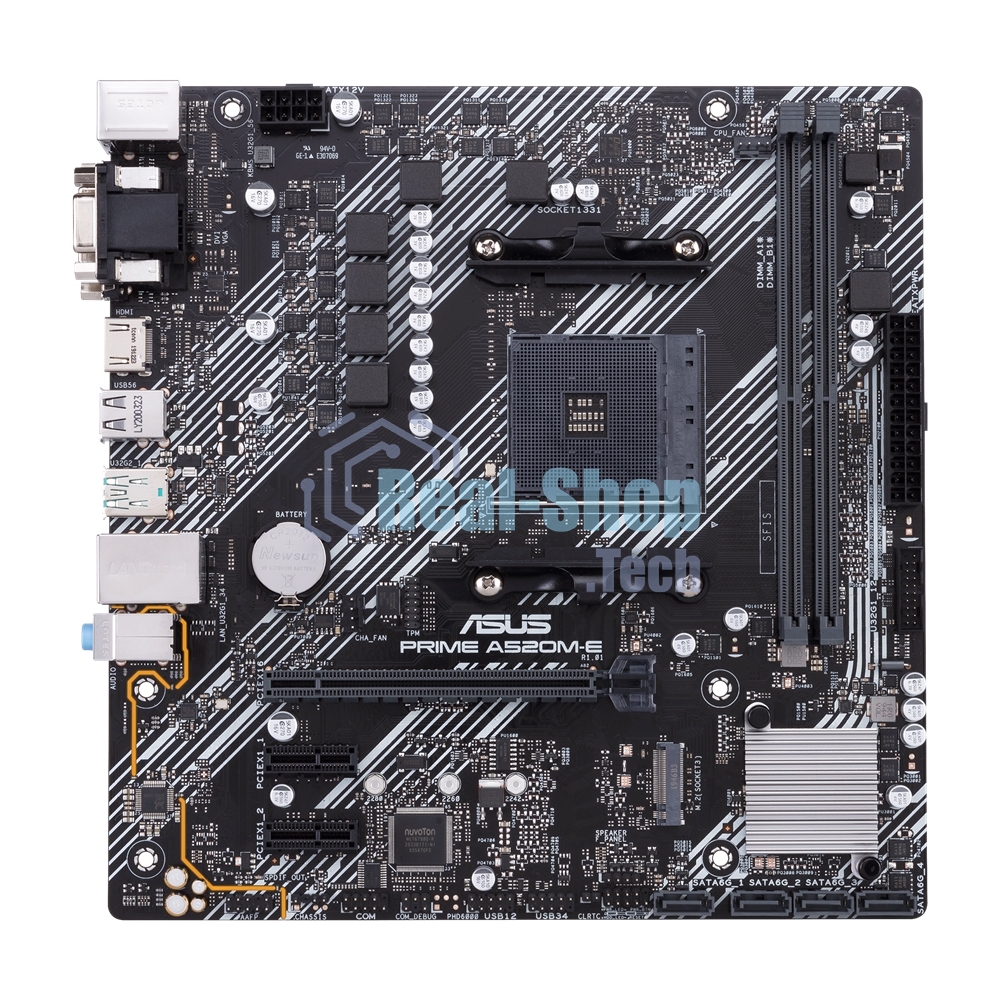Материнская плата ASUS PRIME A520M-E/CSM, AM4, AMD A520, 2xDDR4, 4xSATA, 1xM.2, 1xPCIe 3.0 x16, 2xPCIe x1, 1xDVI-D, 1xHDMI, 1xVGA, 1x 1Gb LAN, 1xUSB-A 3.2 Gen 2, 2xUSB-A 2.0, 4xUSB-A 3.2 Gen 1, 3x3.5 мм, 7.1, mATX