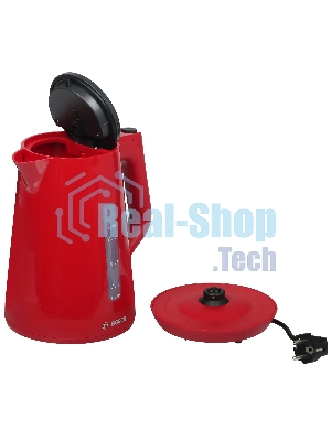 Электрочайник Bosch TWK1M124 красный, 1.7 л, 2400 Вт, скрытый нагревательный элемент