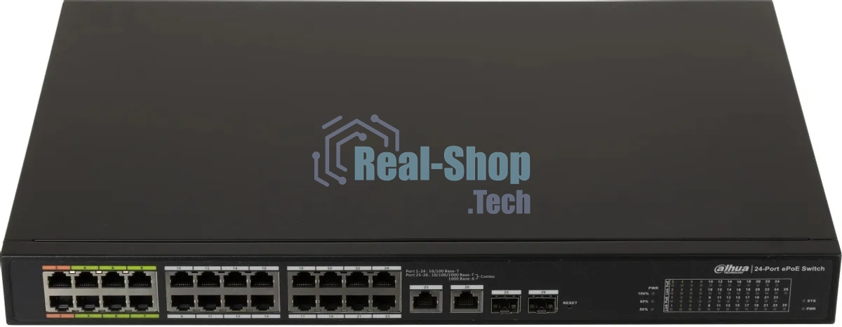 Коммутатор Dahua DH-LR2226-24ET-360, 24×100 Мбит/с + 2×1 Гбит/с + 2×1 Гбит/с Combo, управляемый