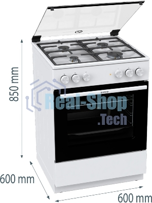 Плита комбинированная Gorenje GK6A20WF белый, конфорок 4 газовых, духовка 65 л, 60 см x 85 см x 60 см