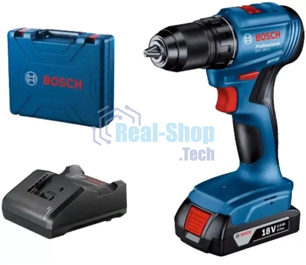 Дрель-шуруповерт Bosch GSR 185-LI, 18 В, 2 Ач, 50 Нм, бесщеточный