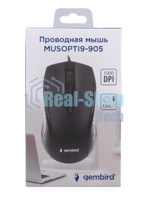 Мышь проводная Gembird MUSOPTI9-905U черный, 1000 dpi, USB, кнопки - 3