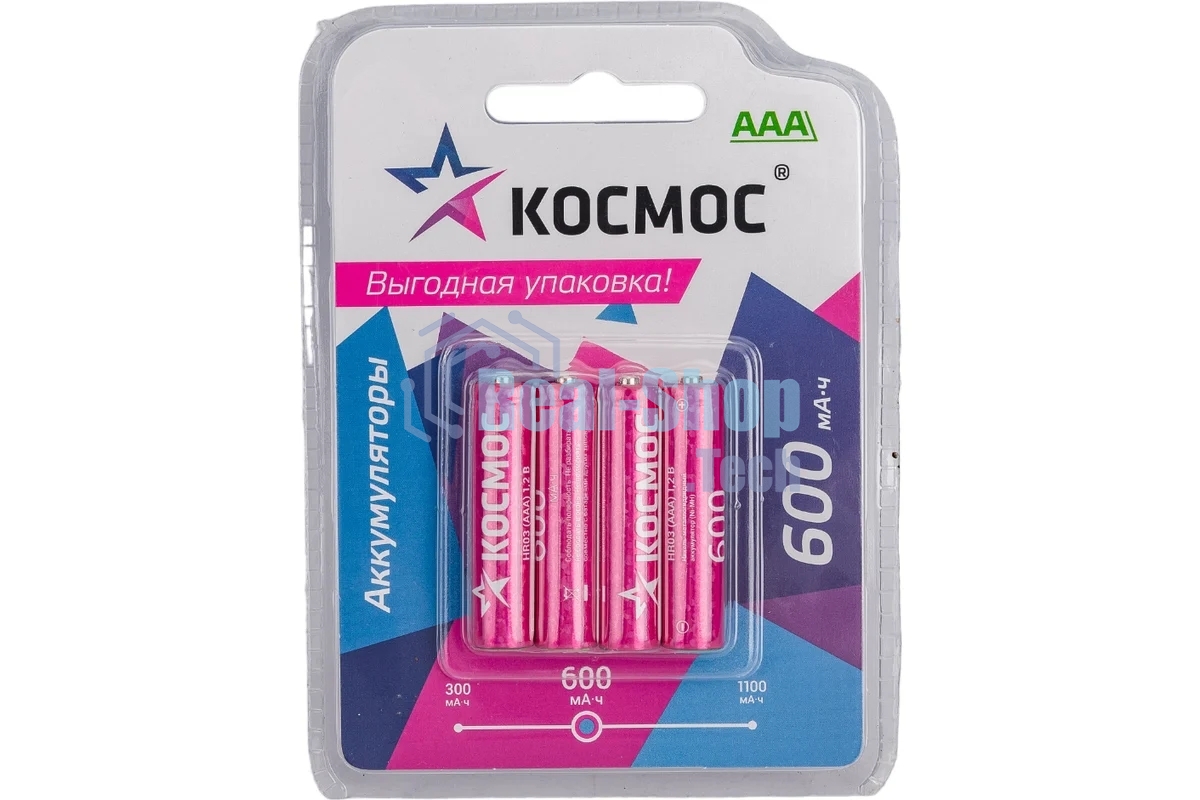 Аккумулятор AAA/R03 NI-MN 600мА.ч BP-4 (блист.4шт) КОСМОС KOCR03NIMH600mAh4BL