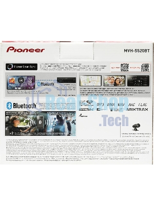 Автомагнитола Pioneer MVH-S520BT, 1 DIN, Bluetooth, USB Type-A, AUX, пульт ДУ, съёмная панель